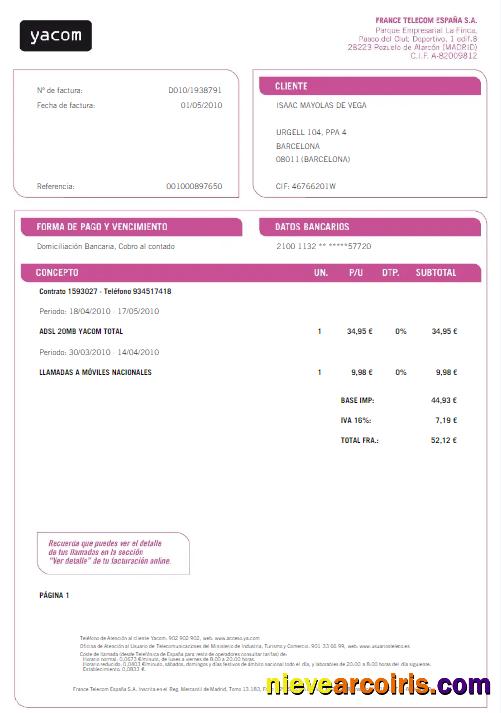 SPAIN YACOM utility bill